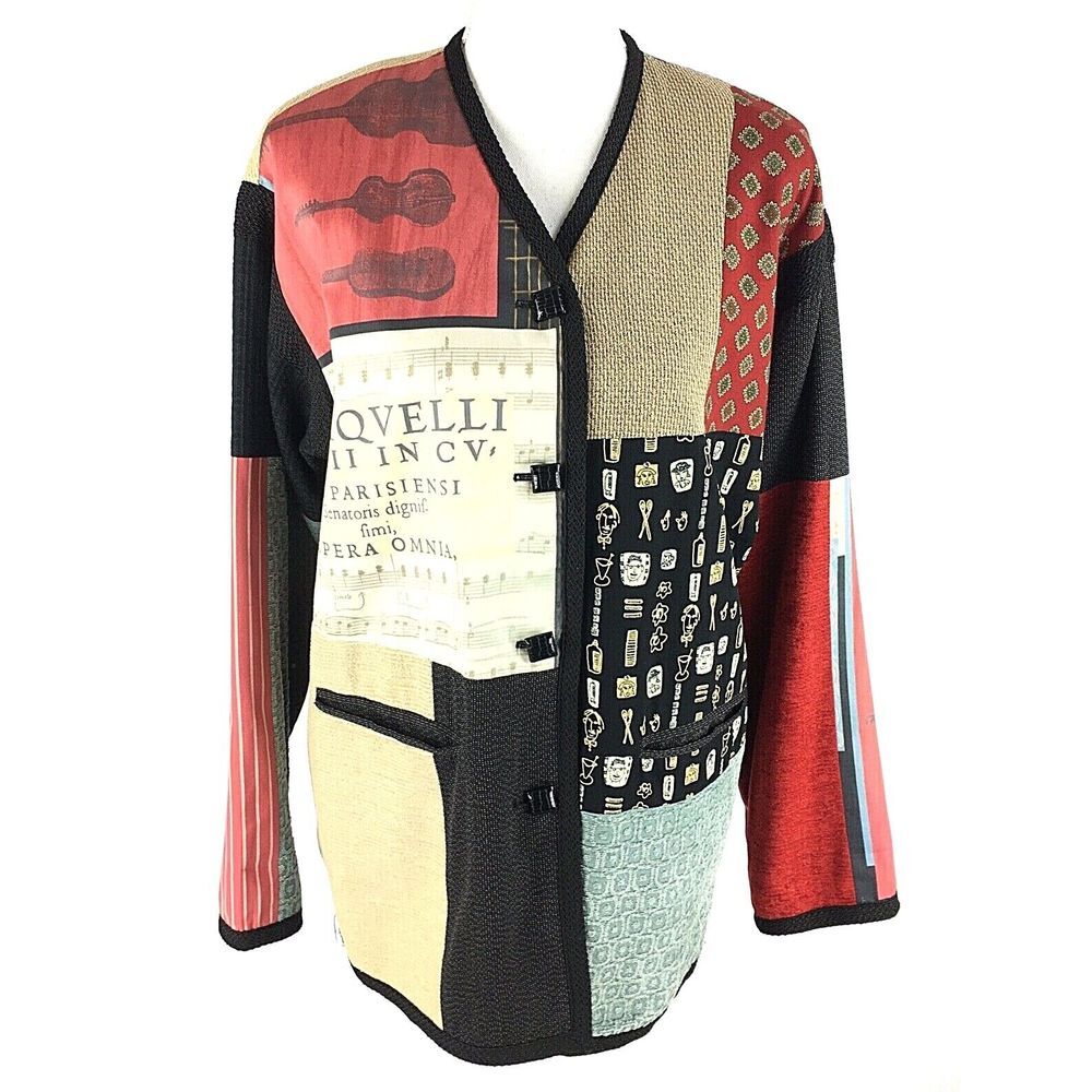 Max & Mabel Women Quilted Patchwork Artsy Button Jacket Size 0 (S/M) Oprah Music